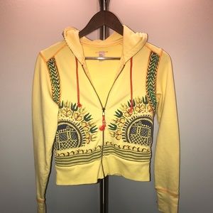 Free People Yellow Embroidered Zip-Up